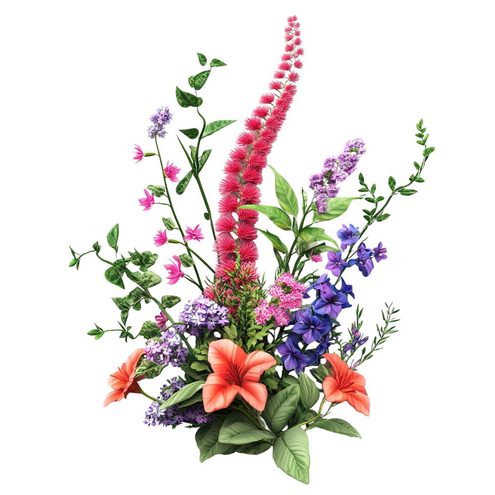 Vibrant bouquet of colorful flowers and foliageisolated on a transparent background. png