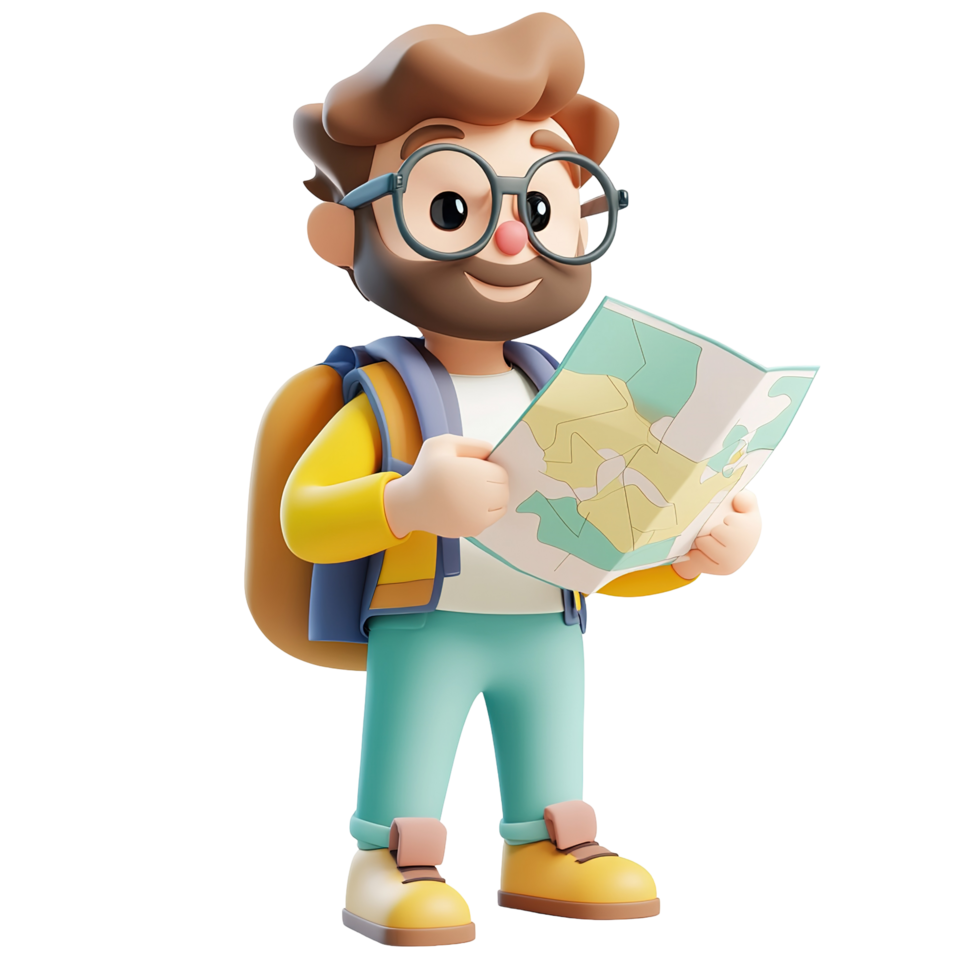Cartoon character of a person holding a mapisolated on a transparent background. png