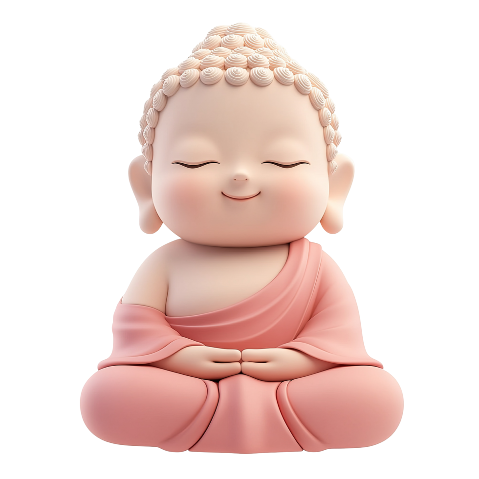 Cute, rosy-pink figurine of a meditating buddha isolated on a transparent background. png