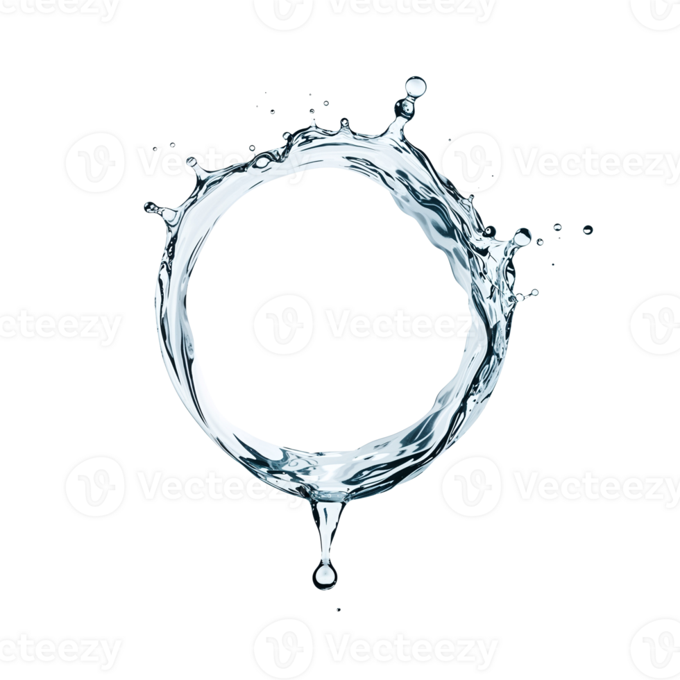 Watery circular explosion with suspended droplets, isolated on transparent surface, a refreshing, png