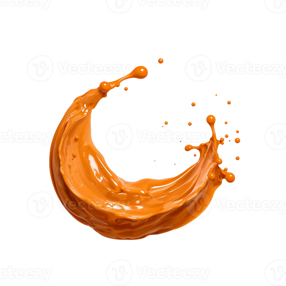 Dynamic burst of vibrant orange liquid, an isolated fluid sculpture against simplicity png