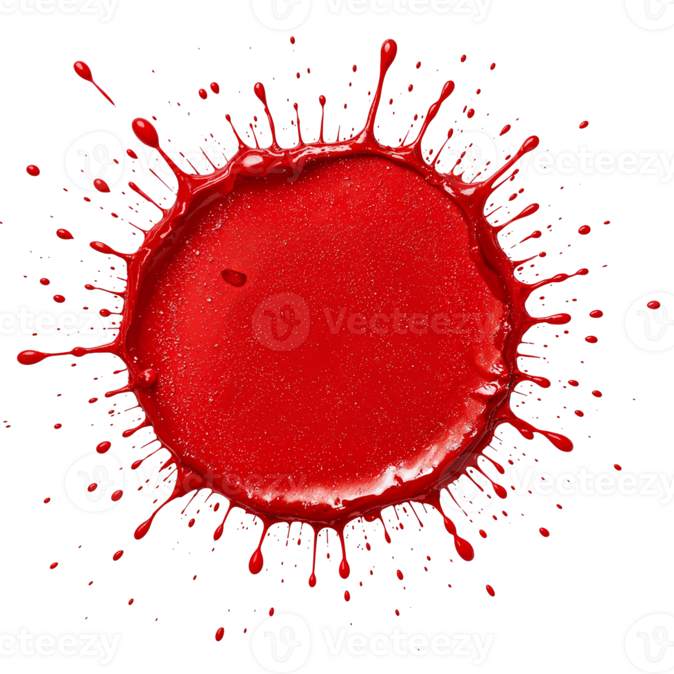 Crimson Splatter. Dynamic burst of scarlet pigment with radiating liquid extensions png