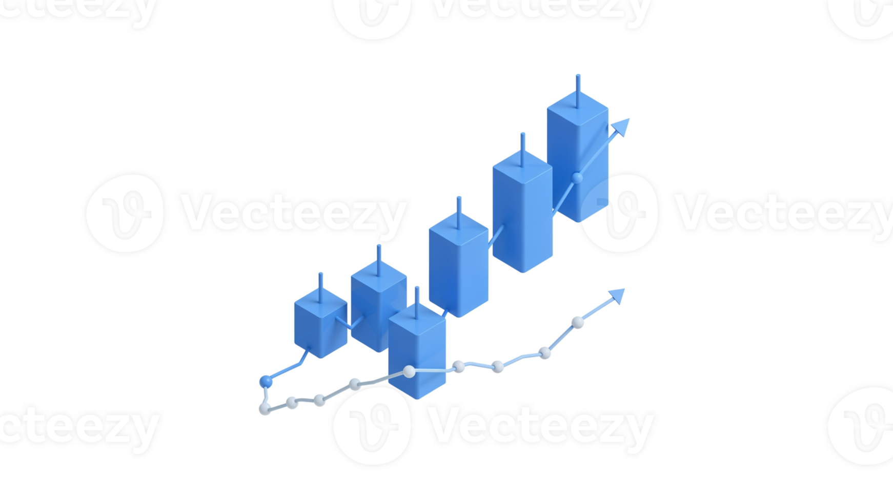 Isometric Candlestick Chart Depicting Financial Growth with Ascending Data Trajectory png