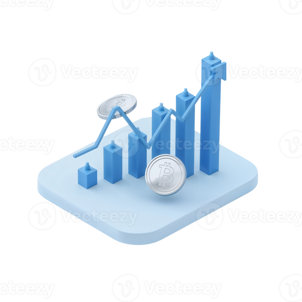 Cryptocurrency investment growth visualization with 3D chart representing market trends and analysis png