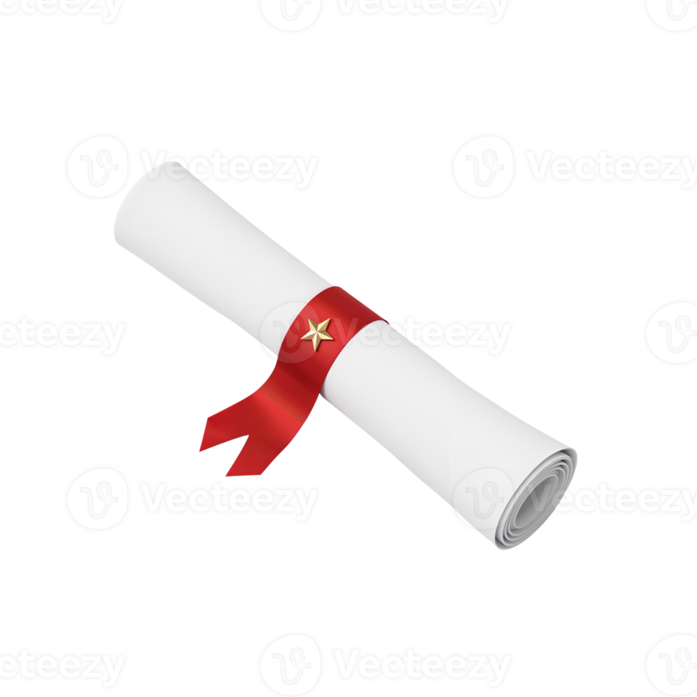 Celebratory achievement scroll with red ribbon and gold star on transparency png