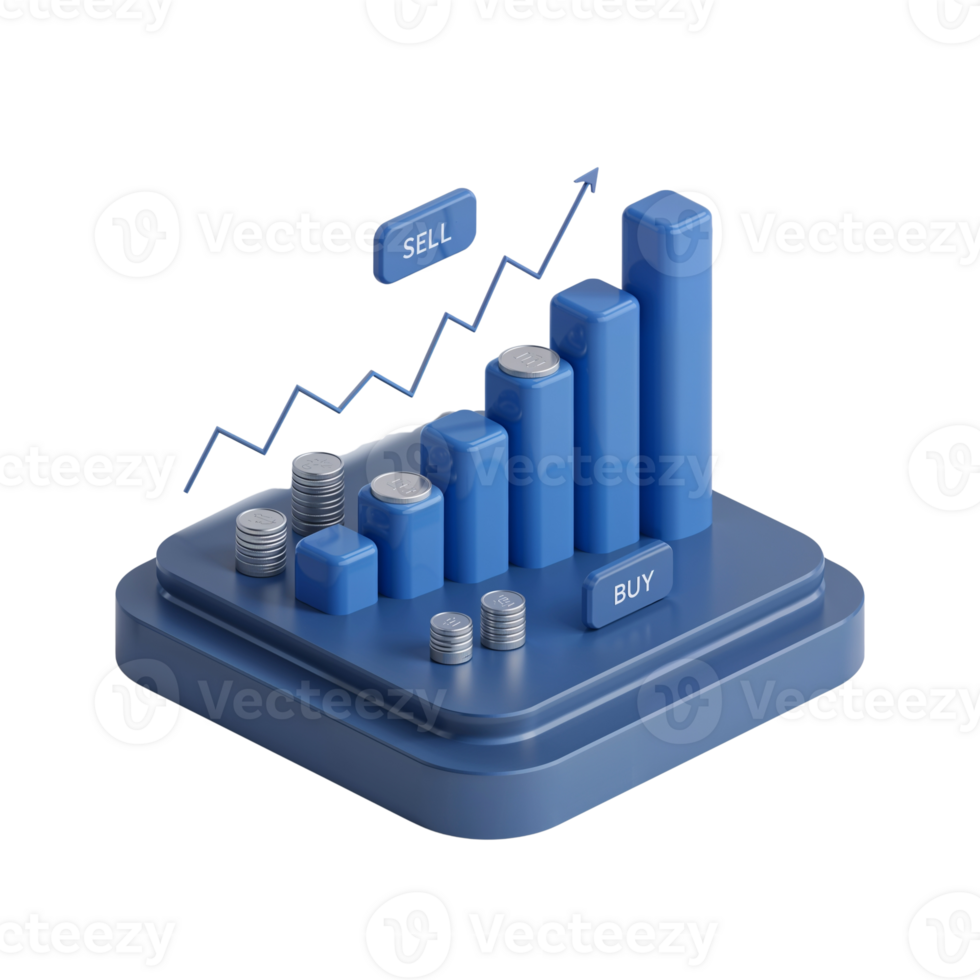 Stylized Isometric Financial Growth Visualization on a Transparent Digital Platform png