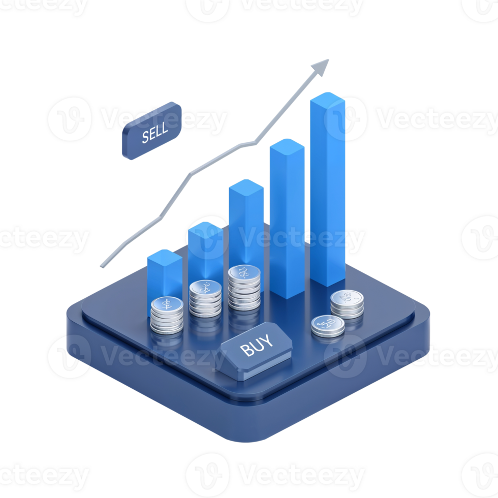 Abstract financial growth illustration with upward trend and monetary values rendered with depth png