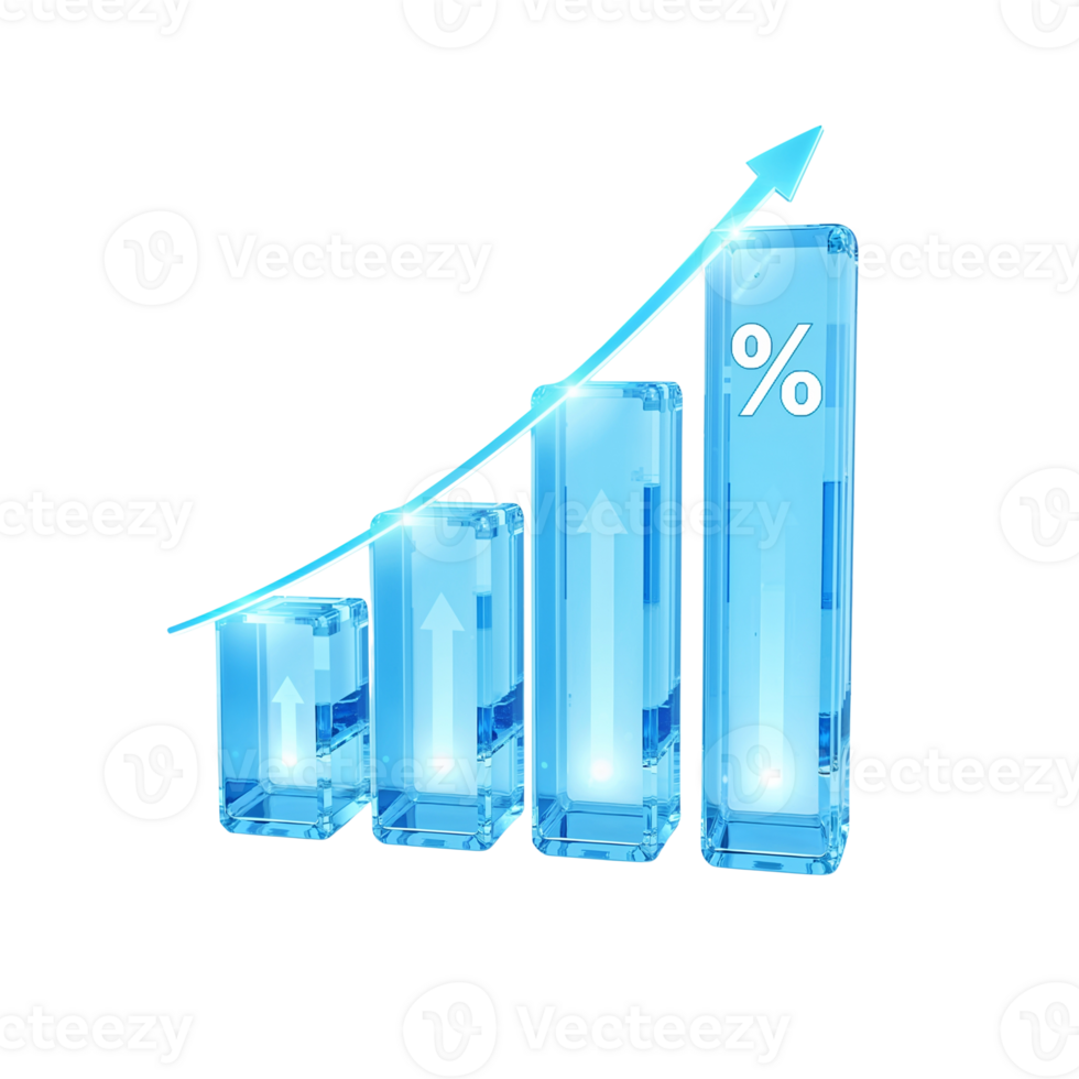 Captivating translucent growth chart showcasing positive percentage gains and arrow accentuating png