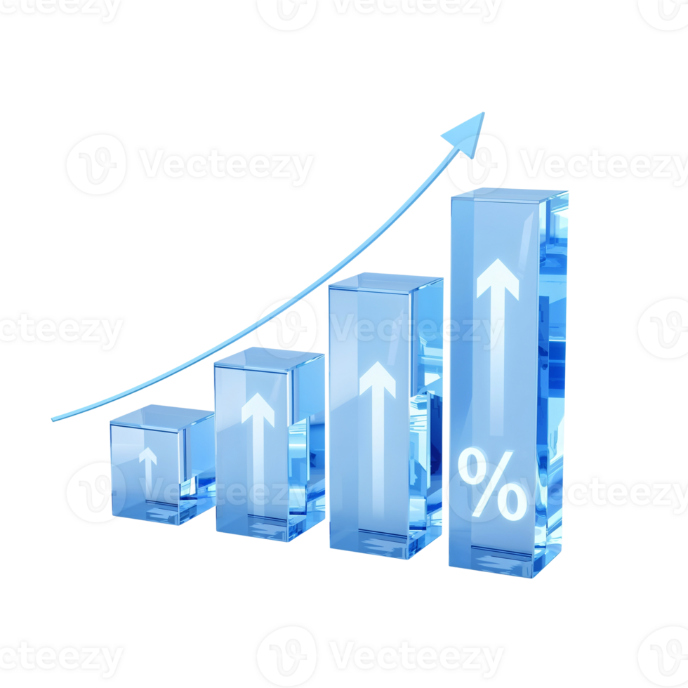 Financial advancement concept depicted through transparent blue graphical data representation with png