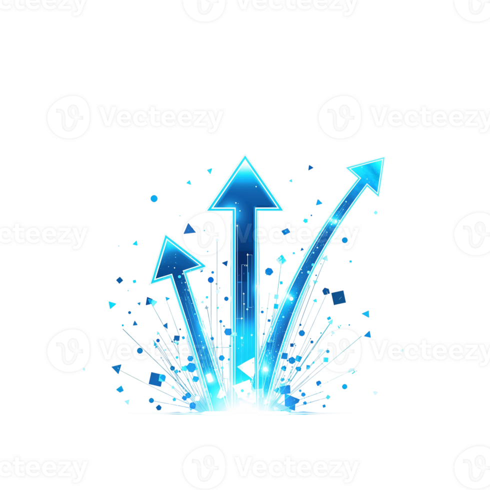 Dynamic rise illustration, illuminated arrows surging upwards, creative growth concepts with png