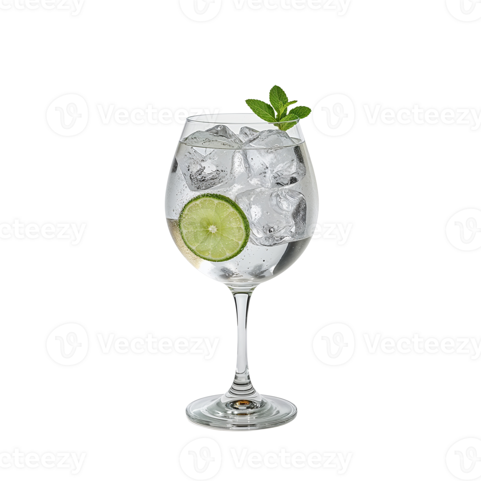 Refreshing Gin and Tonic with Lime and Mint in Elegant Glassware on Transparent Scene png