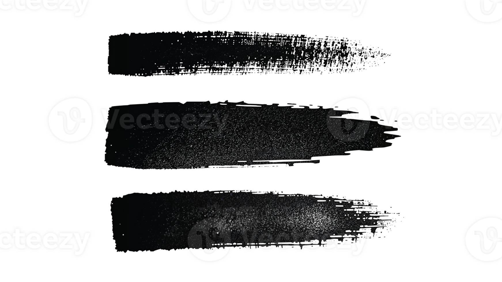 Three horizontal textured brush strokes on an isolated transparent canvas design element with png