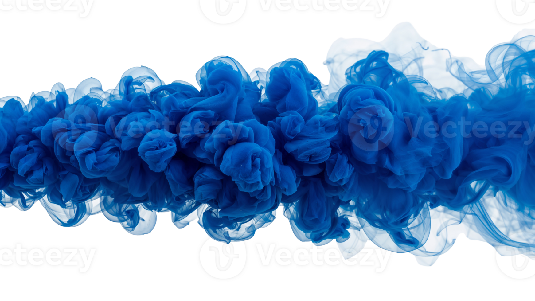 Captivating blue and white ink swirling gracefully in the clear water isolated transparent png
