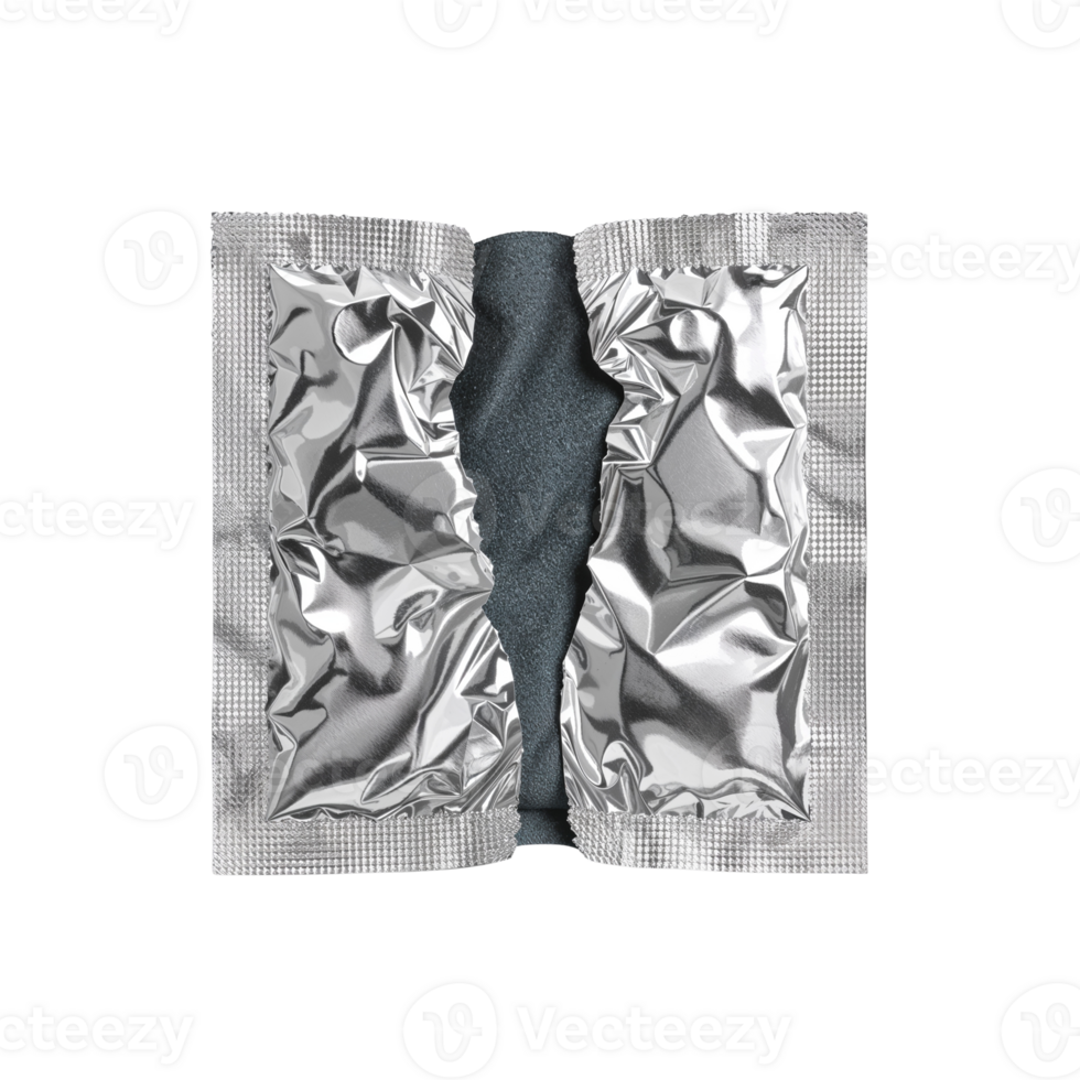 Shimmering foil packets revealing a textured inner layer on transparent surface png