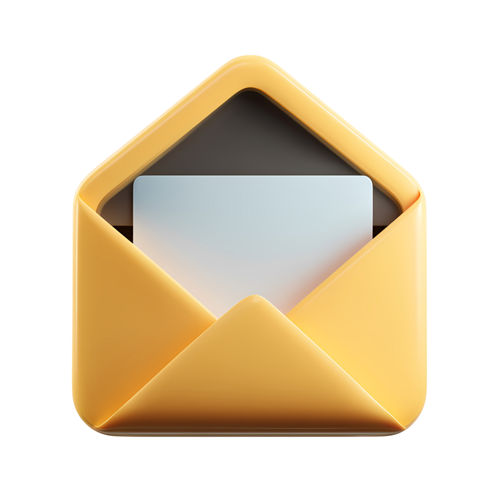Golden Envelope with Letter Inside on Transparent Background rendered golden png