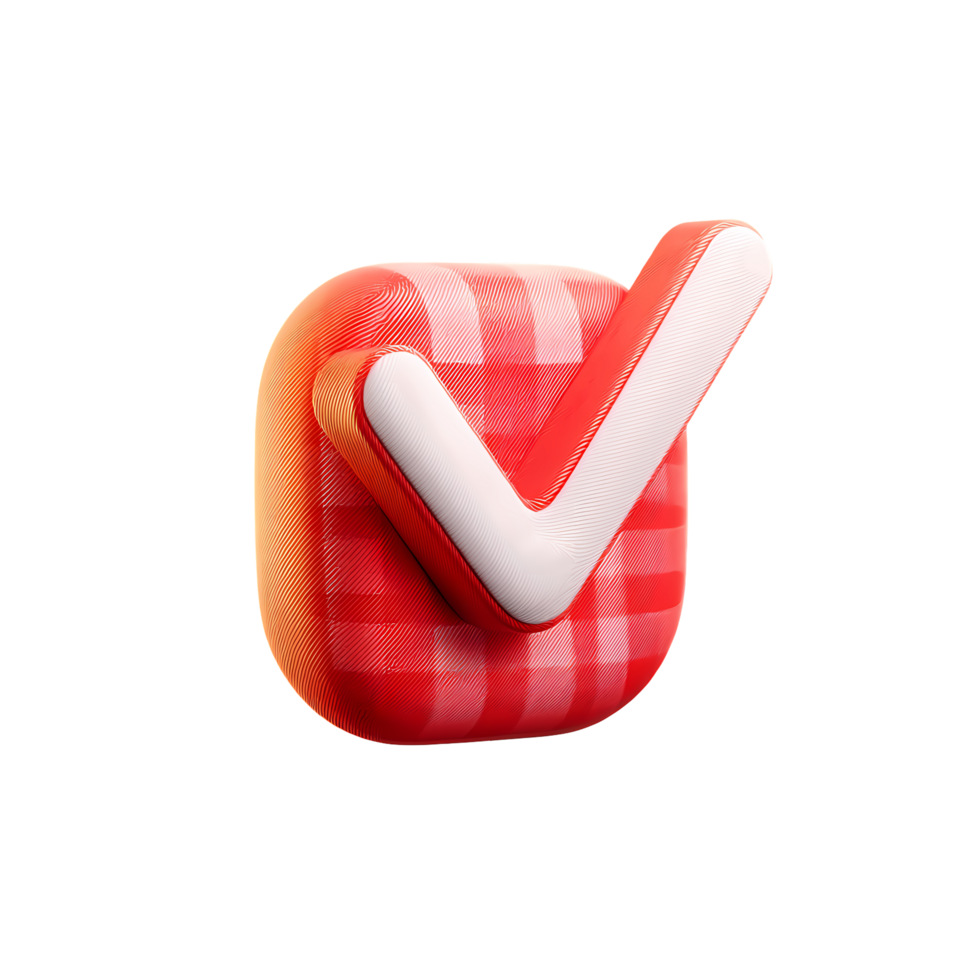 Red and White Check Mark Icon on Transparent Background rendered png