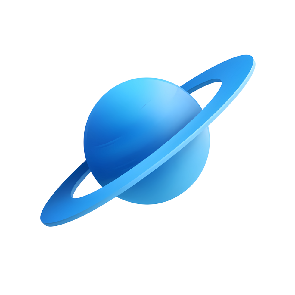 Blue cartoon planet with ring illustration on transparent background stylized png
