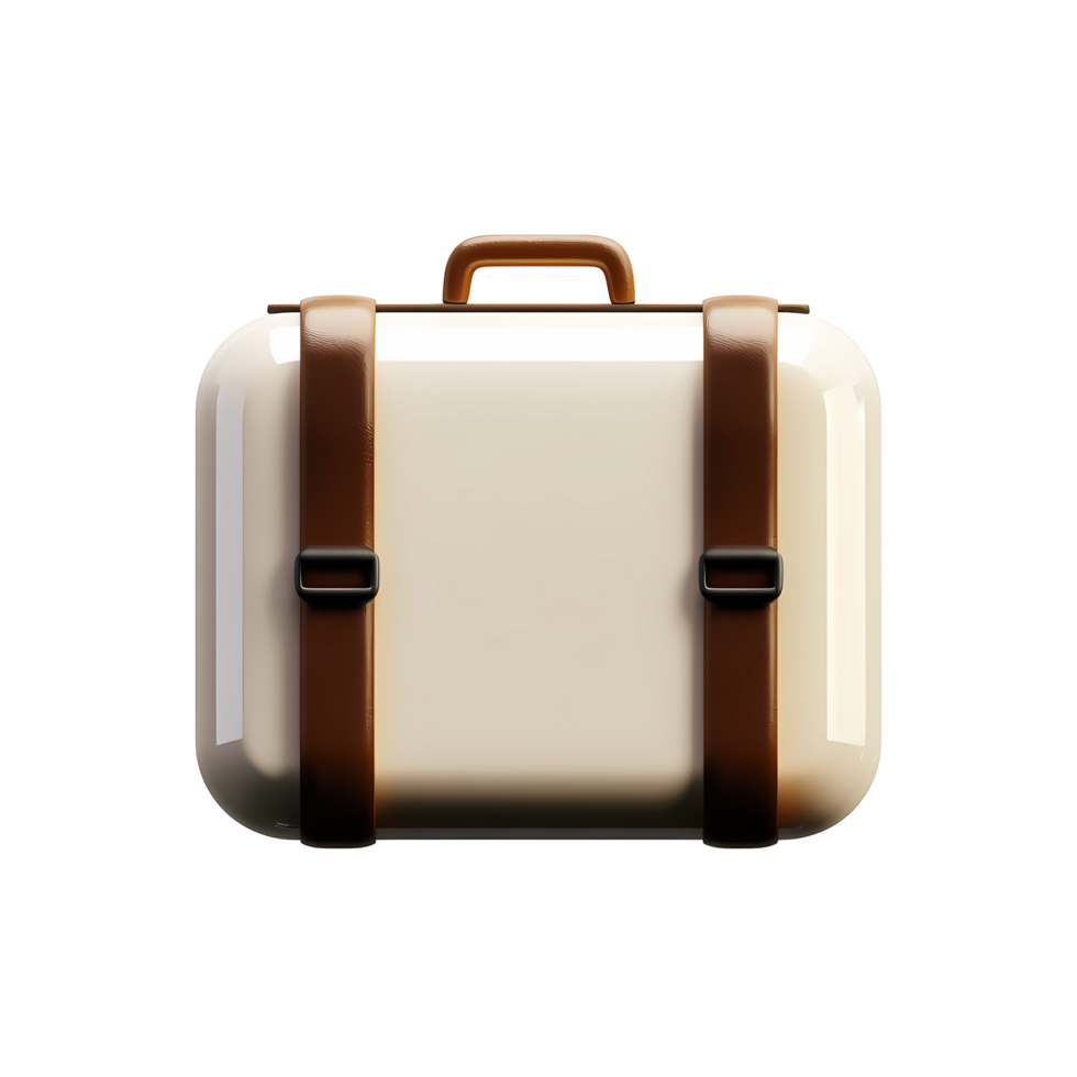 Cream Suitcase with Brown Straps Illustration on Transparent Background rendering png