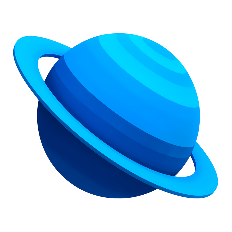 Blue Cartoon Planet with Rings on Transparent Background png