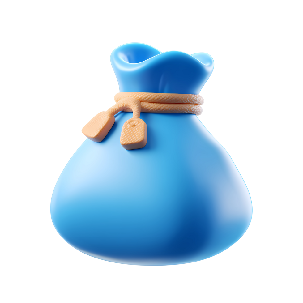 Blue Cartoon Money Bag with Rope on Transparent Background png