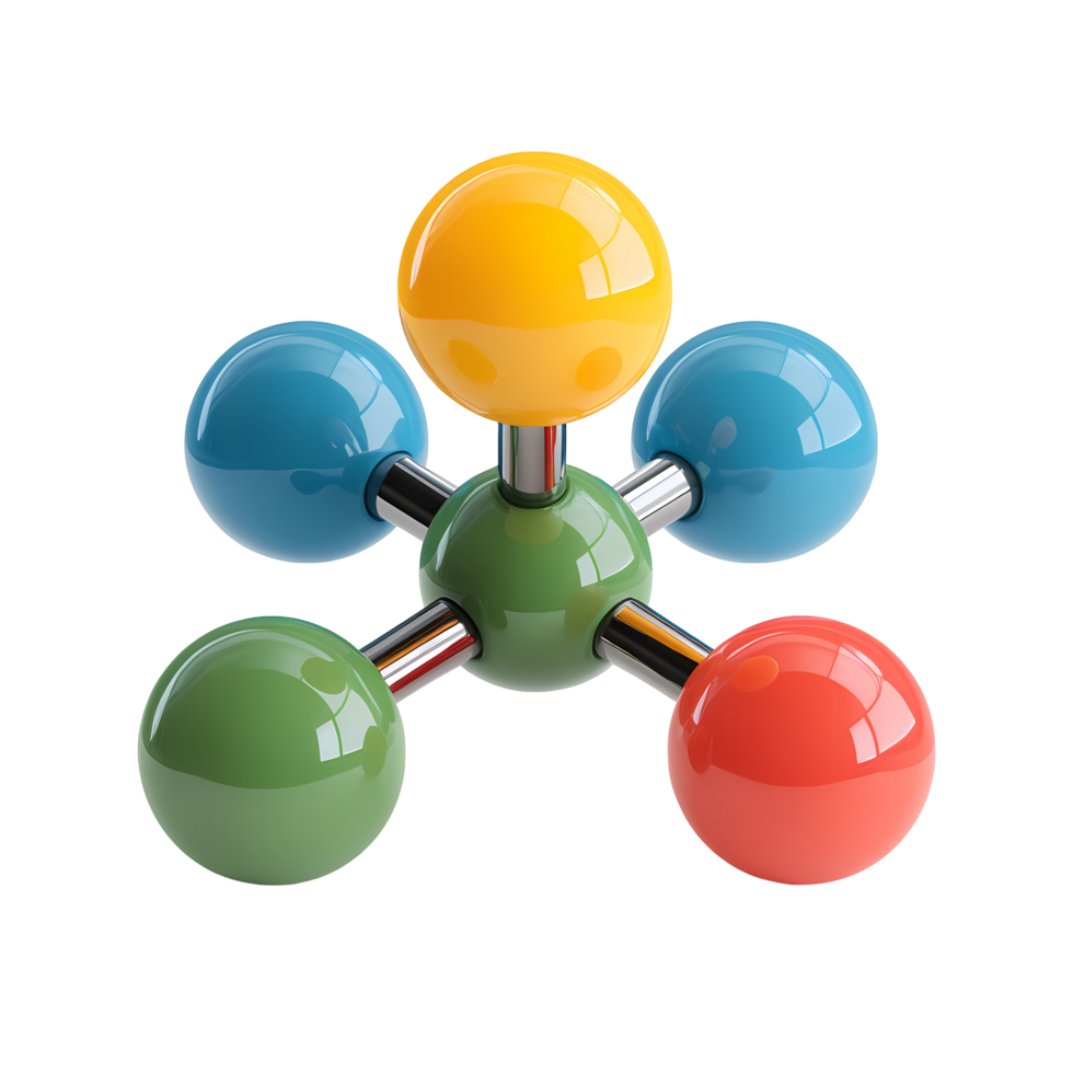 Colorful Molecular Structure Model on Transparent Background vibrant png