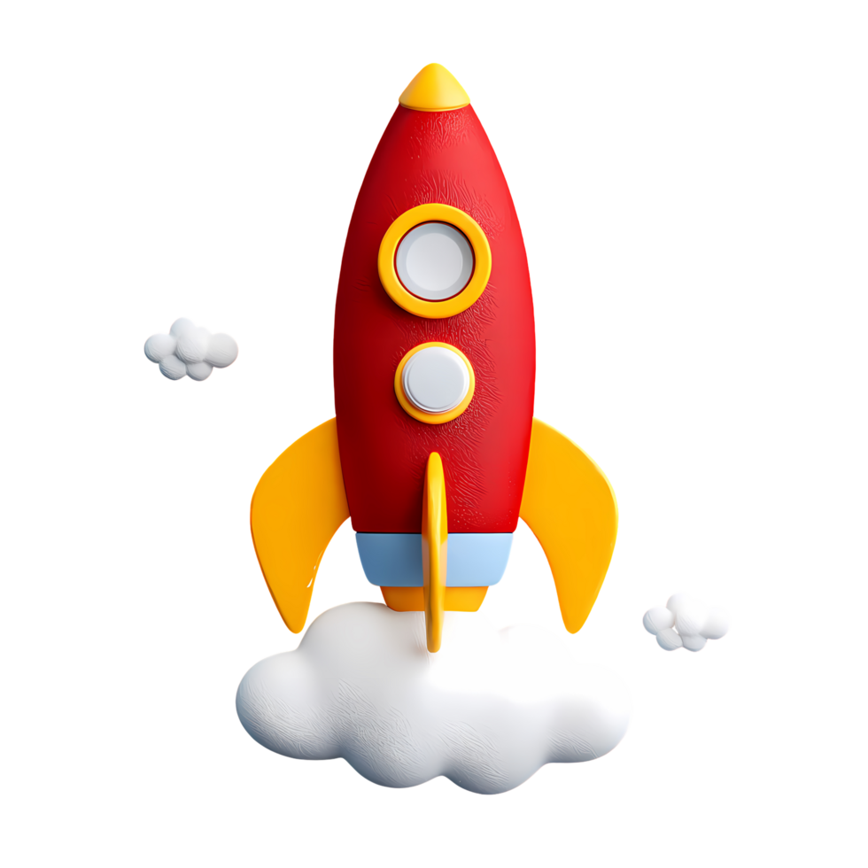 Cartoon Rocket Ship Launching on Transparent Background Adorable png