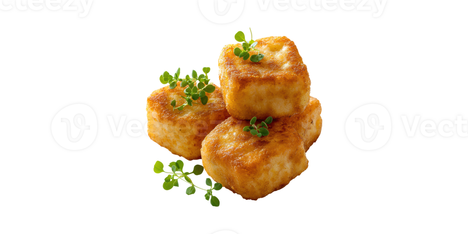 Golden Fried Tofu Cubes With Fresh Herbs. Vegetarian Cuisine And Healthy Eating Concept Isolated On Transparent Background png