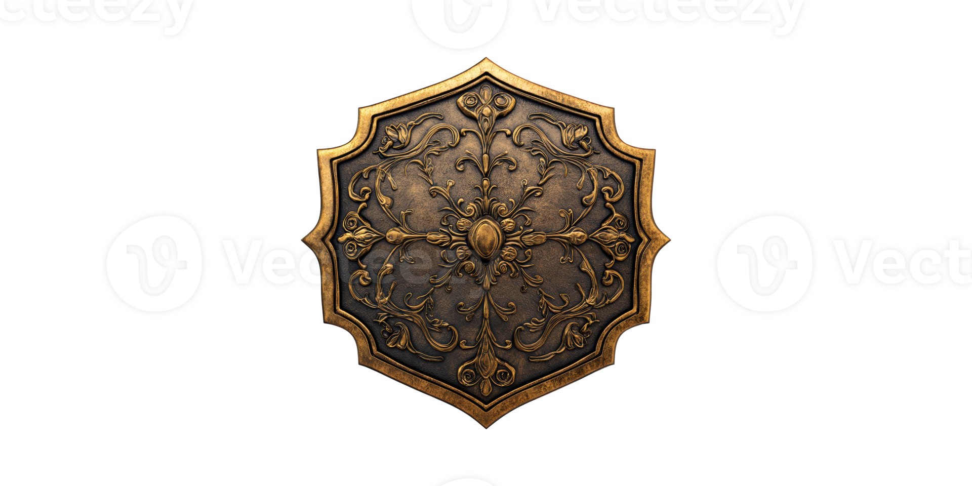 Ornate Medieval Shield With Intricate Floral Design. Symbol Of Protection And Heritage Isolated On Transparent Background png