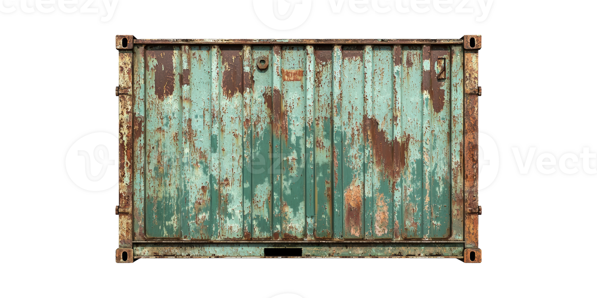 Weathered Shipping Container With Rusty Patina. Industrial Decay And Vintage Aesthetic Isolated On Transparent Background png