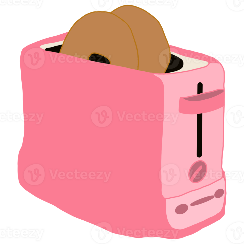 a pink toaster with two donuts in it png