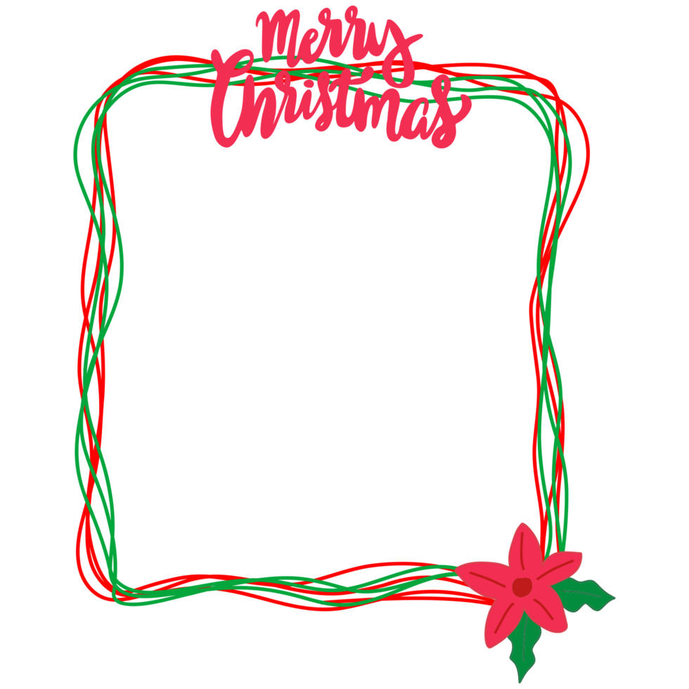 christmas frame with poinsettia and ribbon on transparent background png