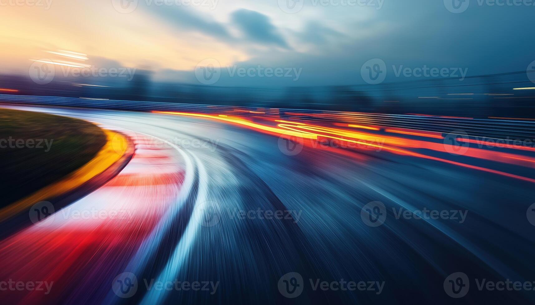 Blurred Track With A Chilly Atmosphere. Capturing The Motion On The Racetrack With A Cold And Moody Feeling In The Background photo