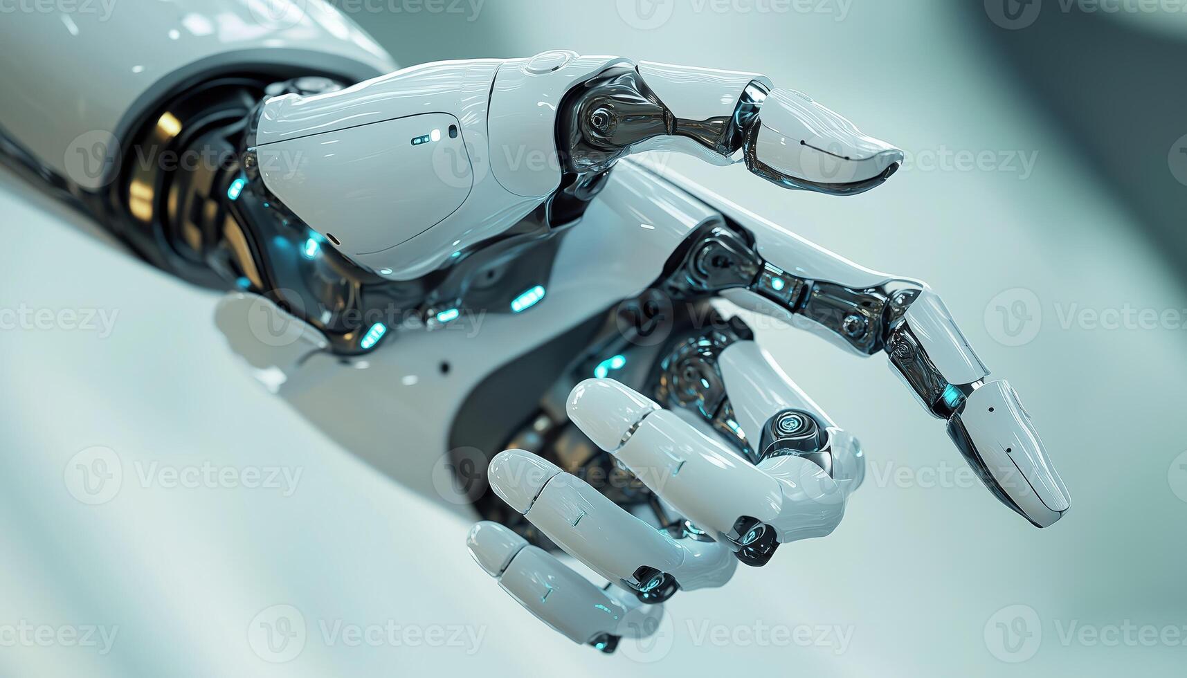 Robot Hand With Open Palm. Displaying An Object In A Gesture Of Offering Or Presenting. photo