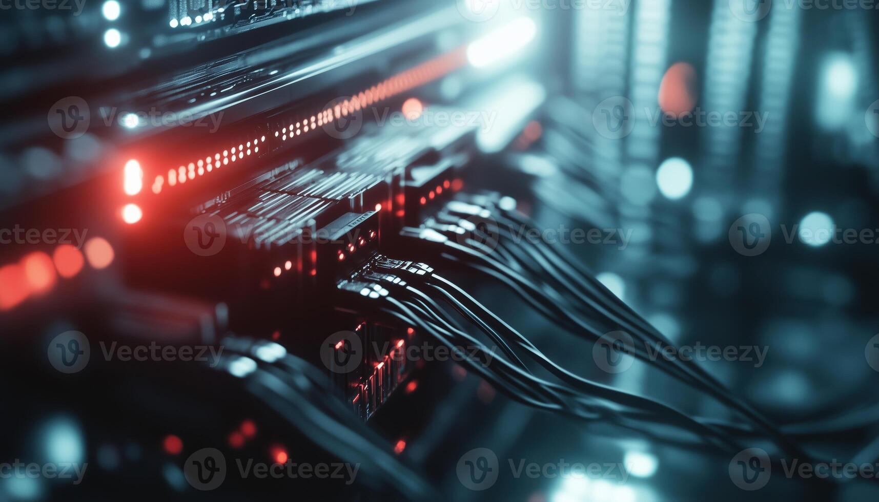 It Network. Ethernet Cables Connecting Telecommunication Devices To Internet Switch For Information Technology Communication Infrastructure photo