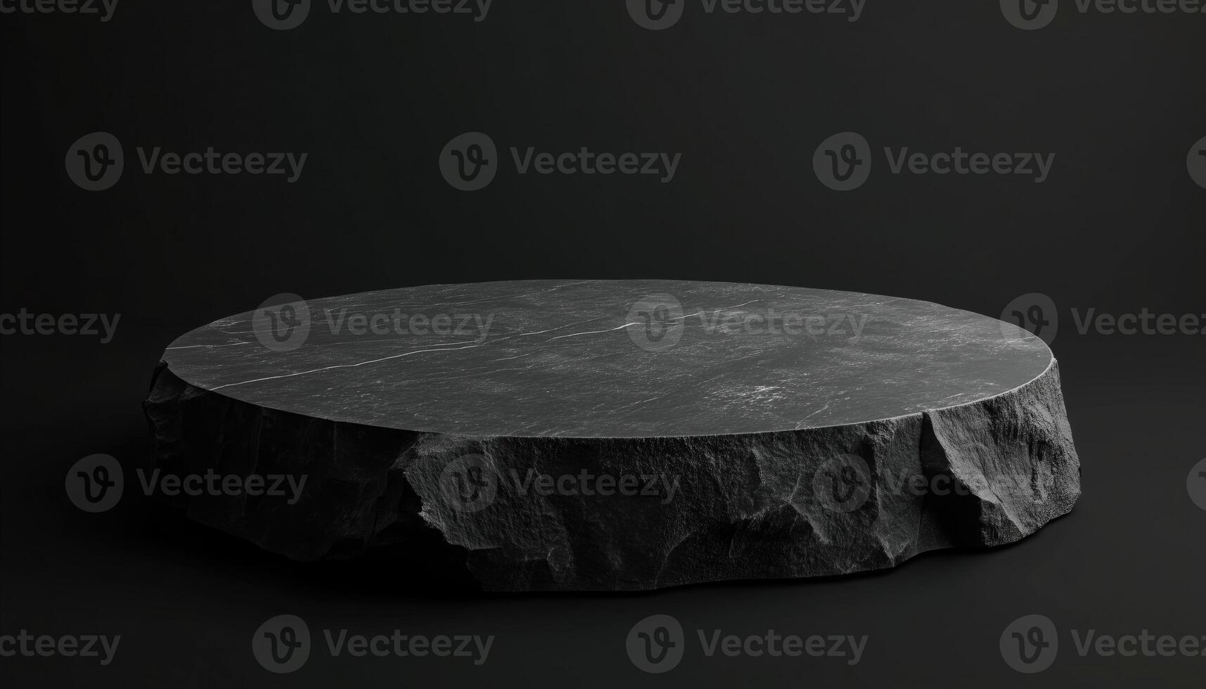 Solid Black Stone Pedestal For Brand Product Exhibition With Round Shape Render. Ideal Mockup Template For Advertising Purposes photo