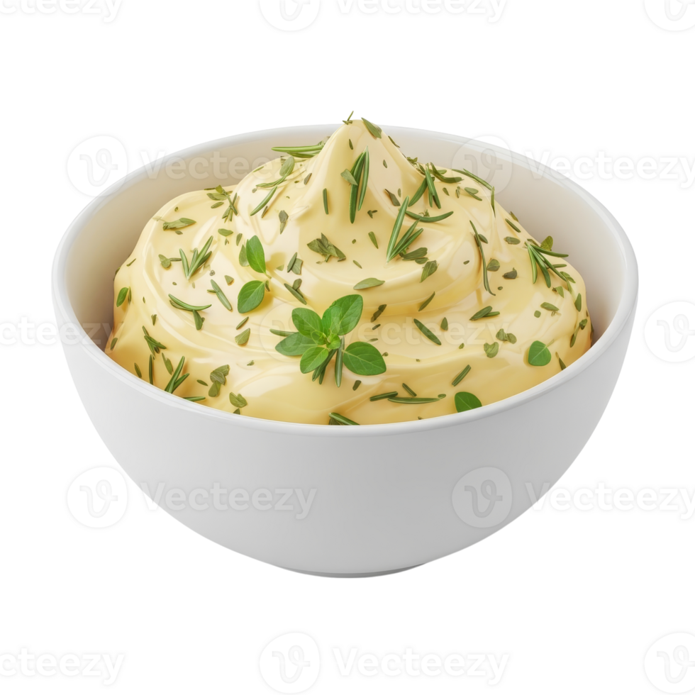 Bowl of Creamy Mayonnaise with Fresh Herbs png