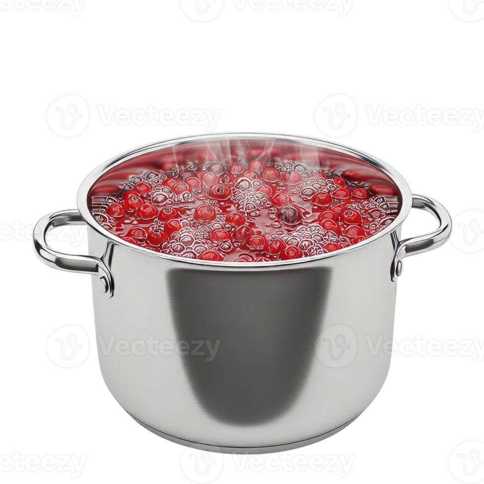 Stainless Steel Pot with Boiling Red Berries png