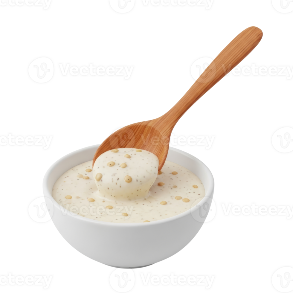 Bowl of Creamy White Sauce with Wooden Spoon png