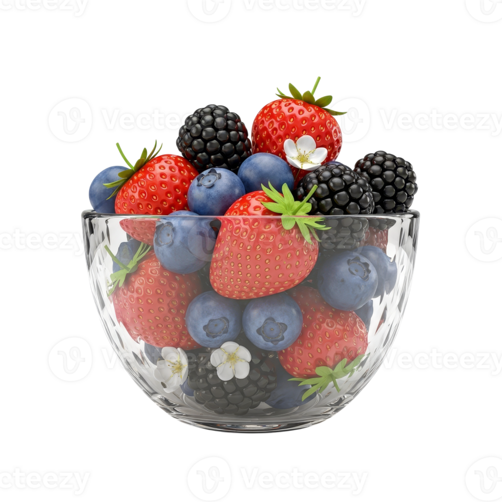 Glass Bowl Full of Fresh Mixed Berries png