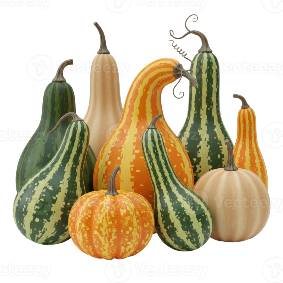 Assortment of Decorative Autumn Gourds and Pumpkins png