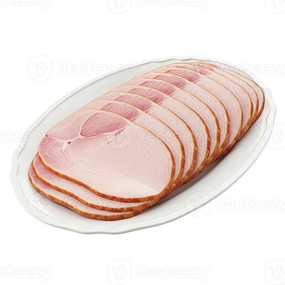 Pile of Thinly Sliced Cooked Ham on a Plate png