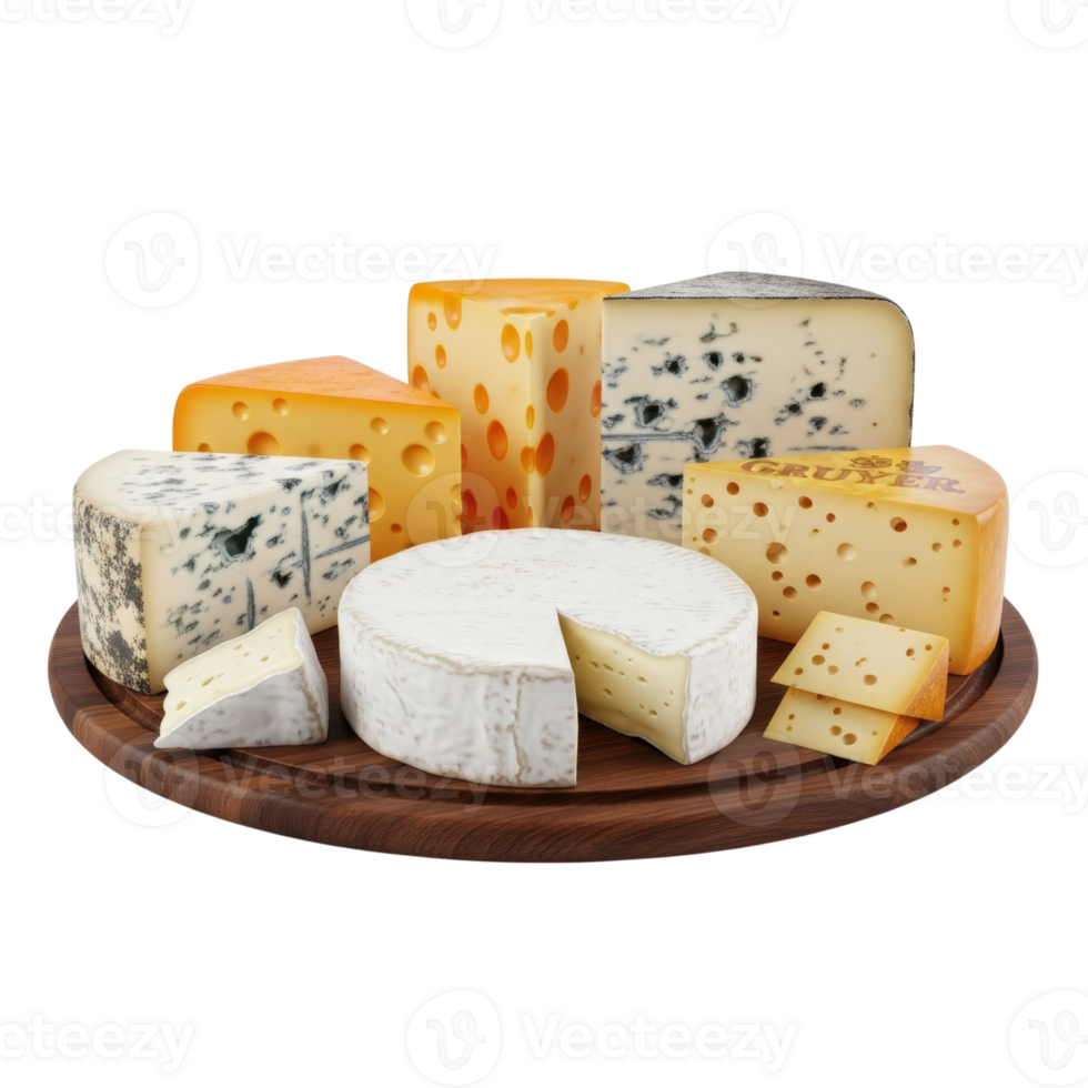 Assortment of Various Cheeses on a Wooden Board png