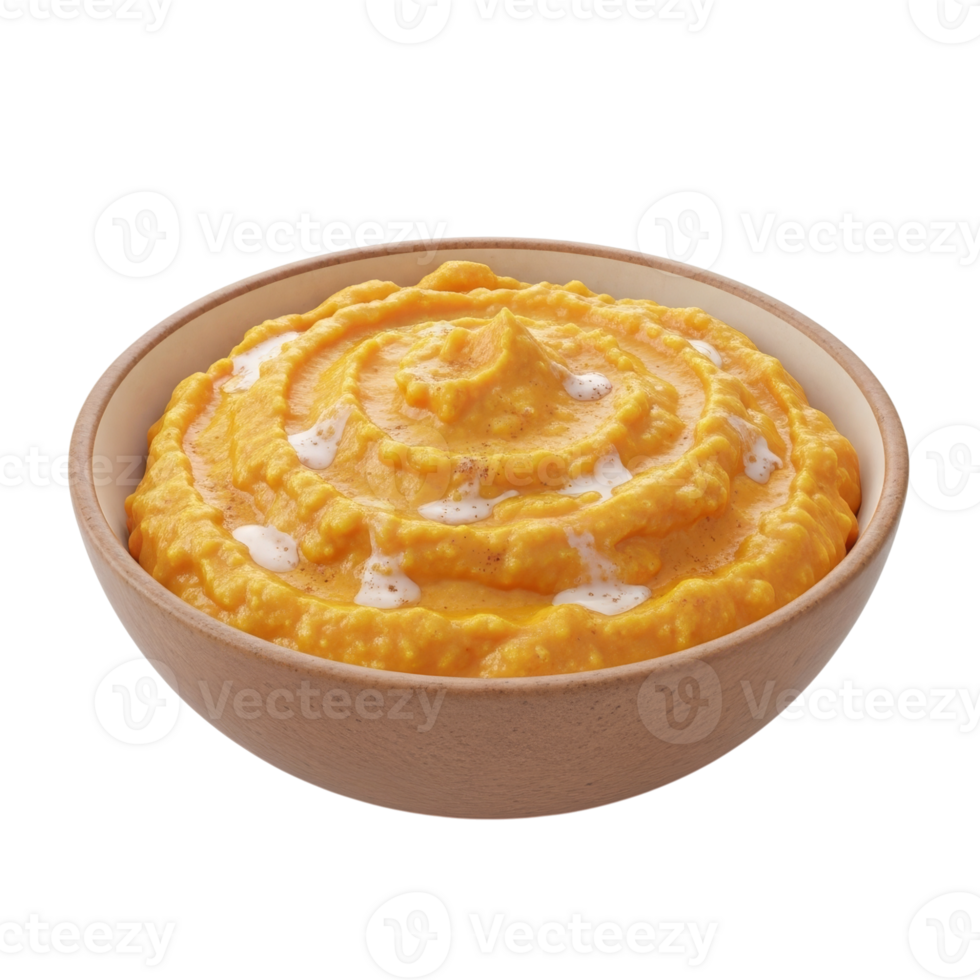 Bowl of Smooth Orange Vegetable Puree or Mash png