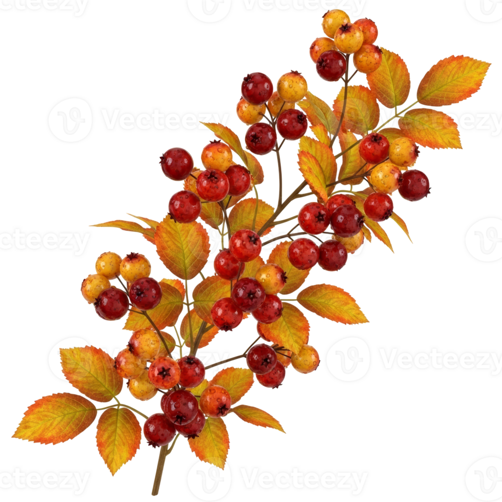 Autumn Branch with Red and Orange Berries and Leaves png