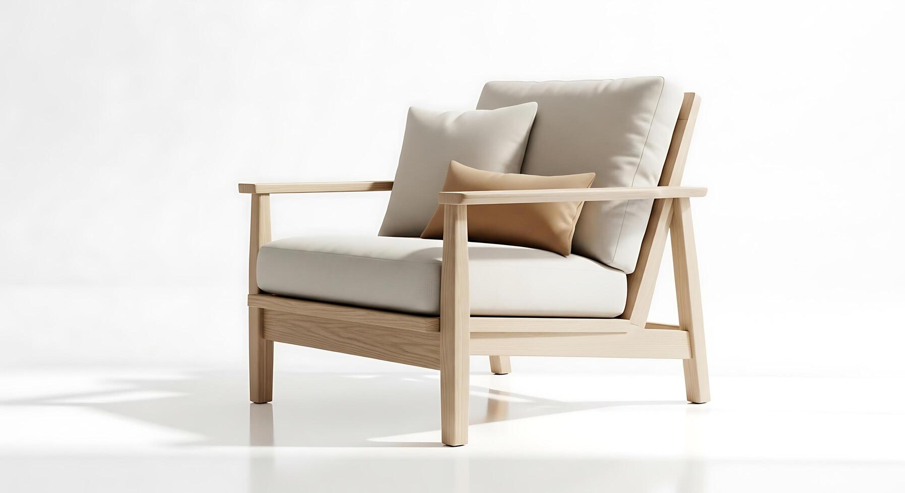Modern armchair natural wood light cushions minimalist photo