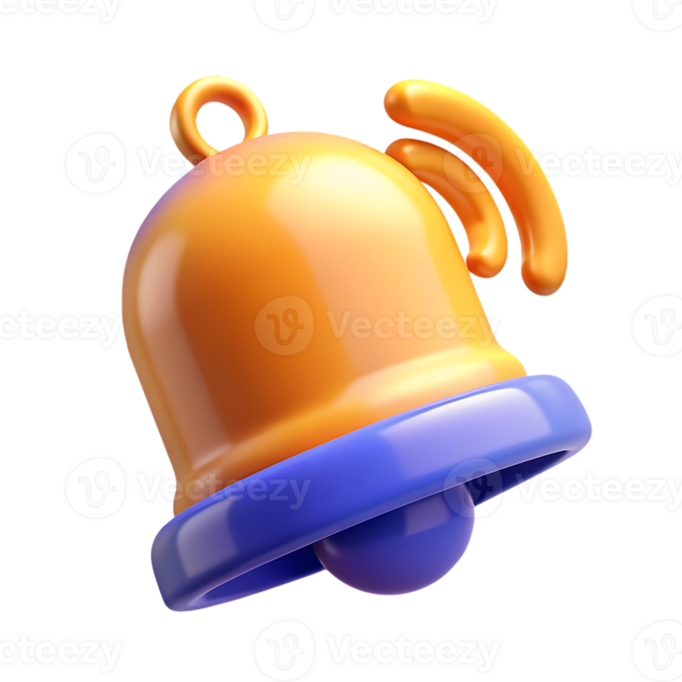 3d rendered notification bell icon with sound waves isolated on transparent background png
