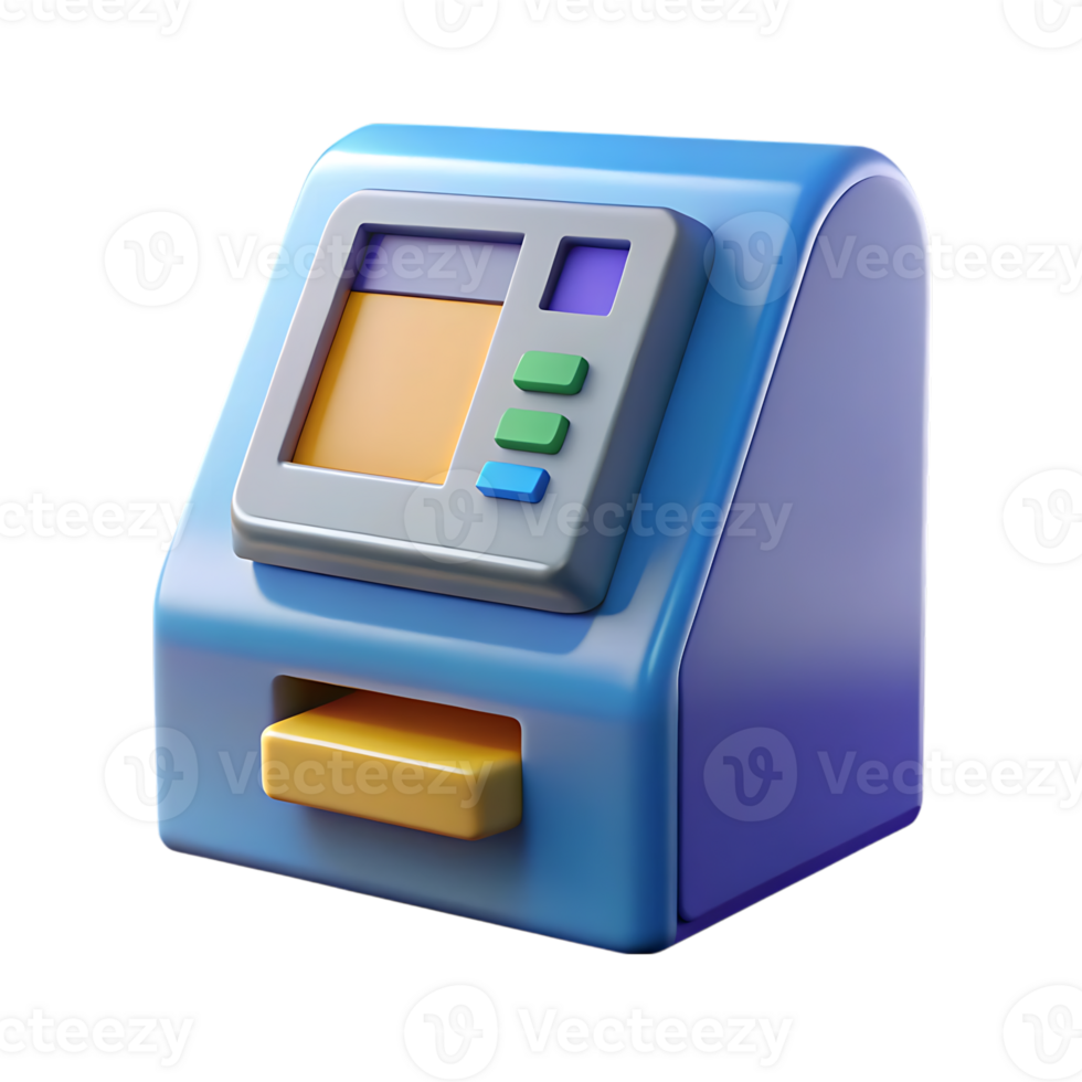 Stylized 3d atm machine with screen and buttons isolated on transparent background png