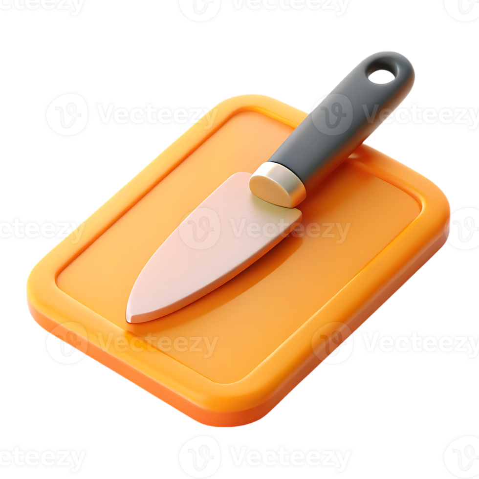 Modern kitchen knife and orange cutting board isolated on transparent background png