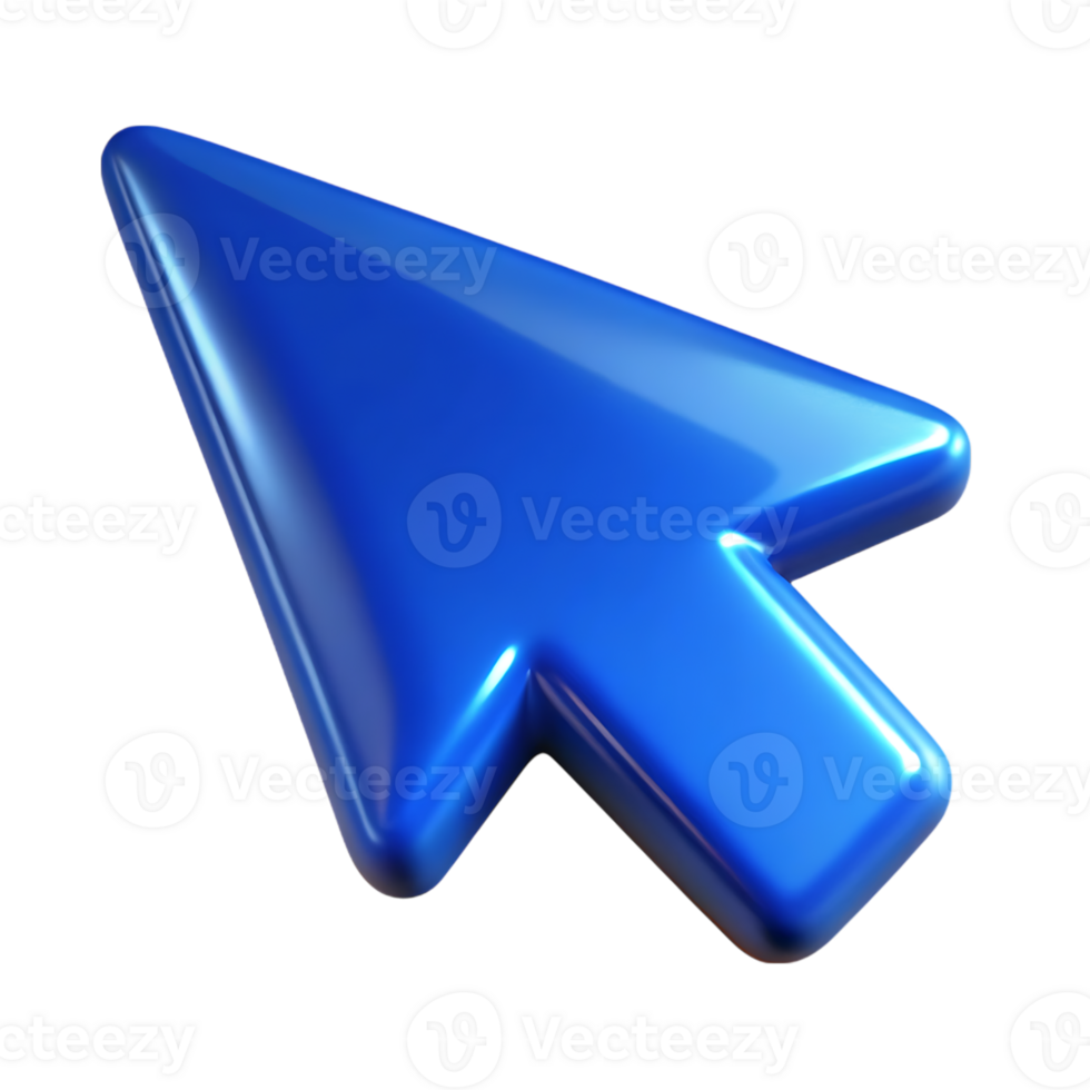 Shiny blue computer mouse cursor arrow pointing forward on a black background png