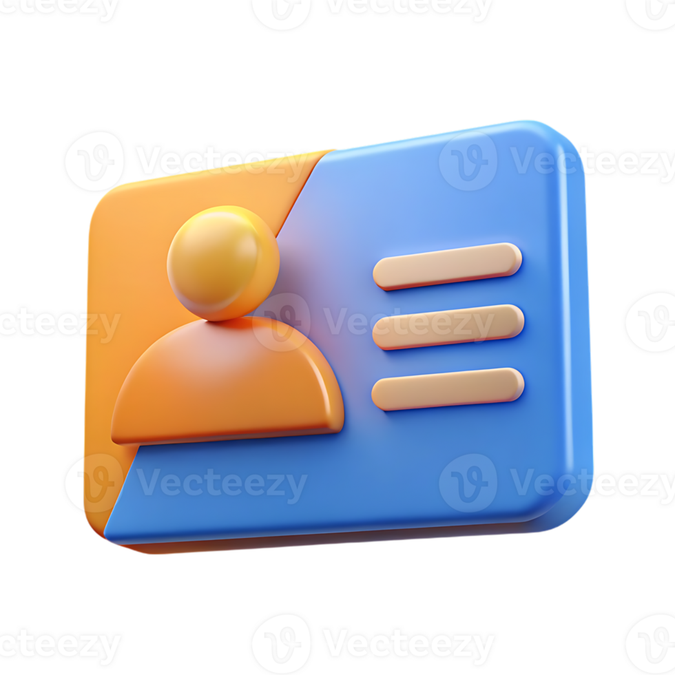 3d icon of a personal identification card with a user profile png